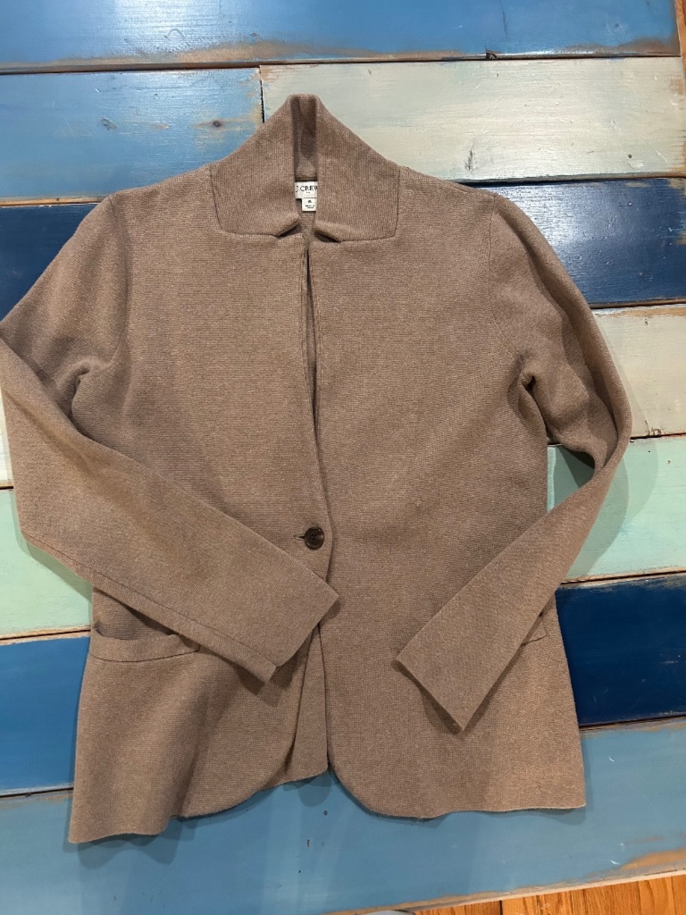 J.Crew 100% Cotton Knit Blazer Cardigan Jacket Taupe Brown Women’s Small